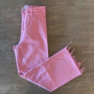 PISTOLA Penny Wide Leg Cropped Raw Hem Pink Denim Stretch High Rise Jeans-Sze 26